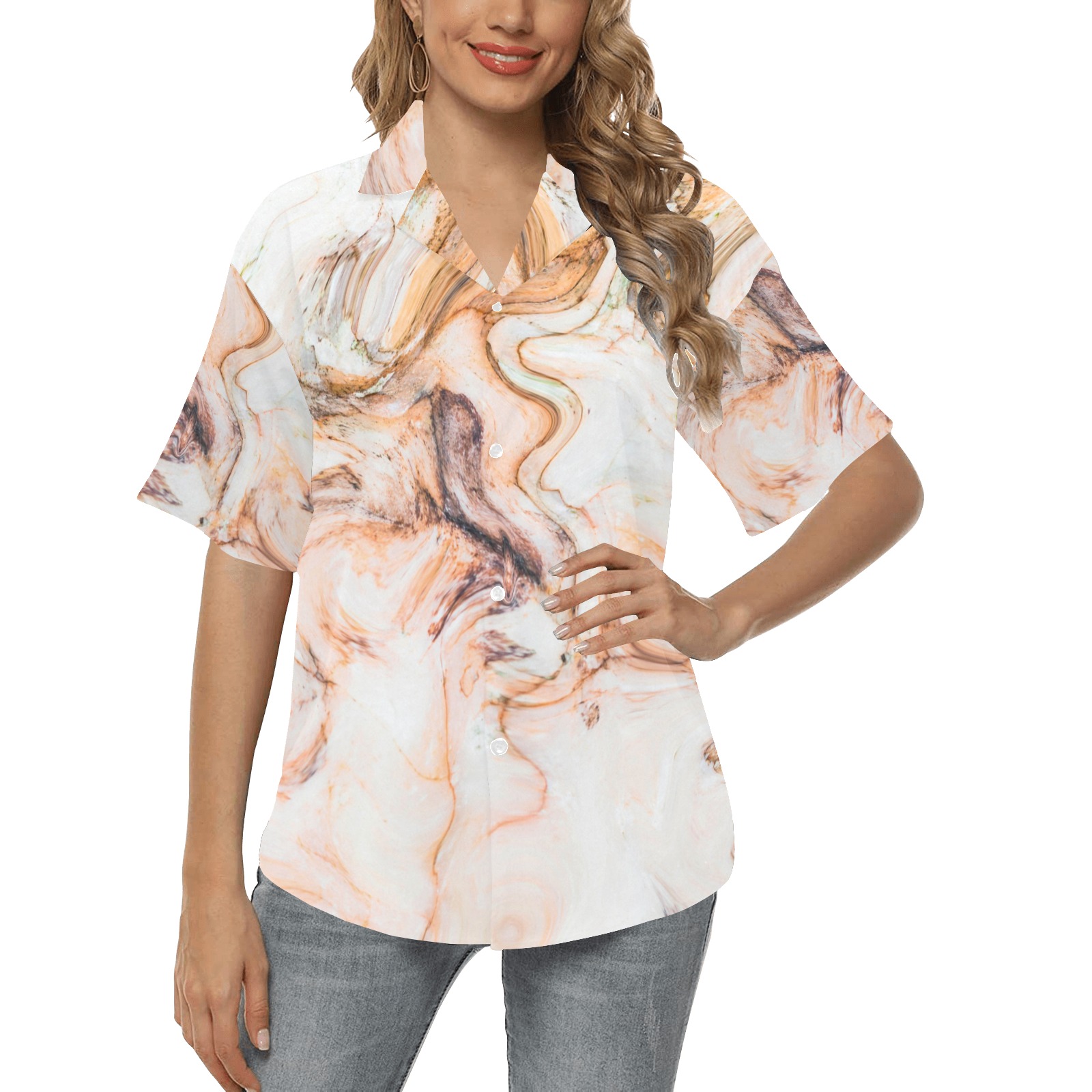 Abstract_pink_marble_mosaic All Over Print Hawaiian Shirt for Women (Model T58)