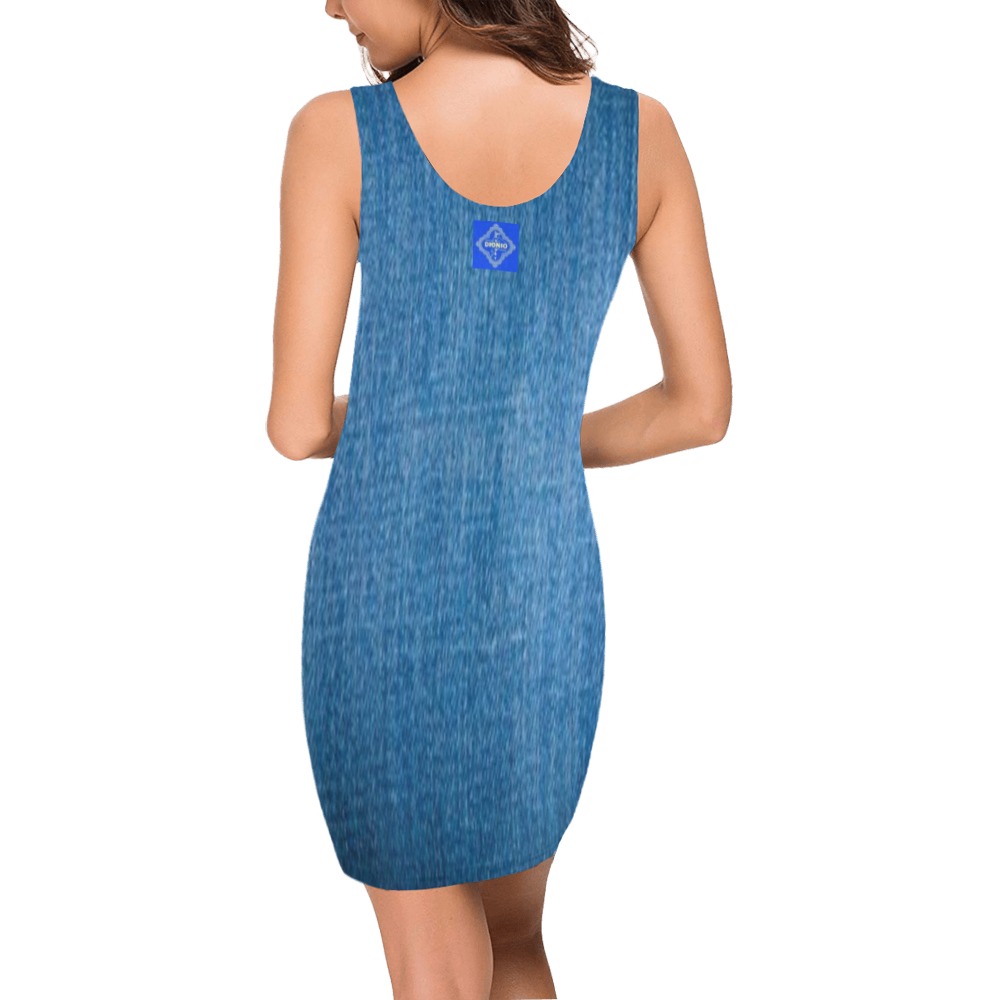 DIONIO Clothing - Denim-like Medea Vest Dress (Blue & Blue Diamond Logo Medea Vest Dress (Model D06)