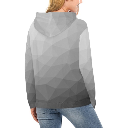 Grey Gradient Geometric Mesh Pattern All Over Print Hoodie for Women (USA Size) (Model H13)