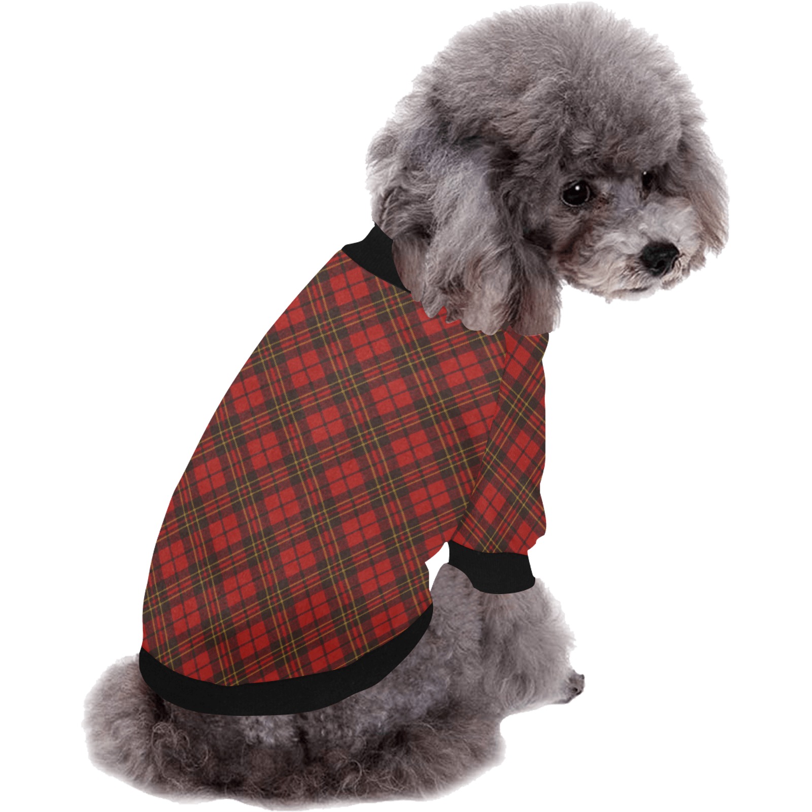 Red tartan plaid winter Christmas pattern holidays Pet Dog Round Neck Shirt