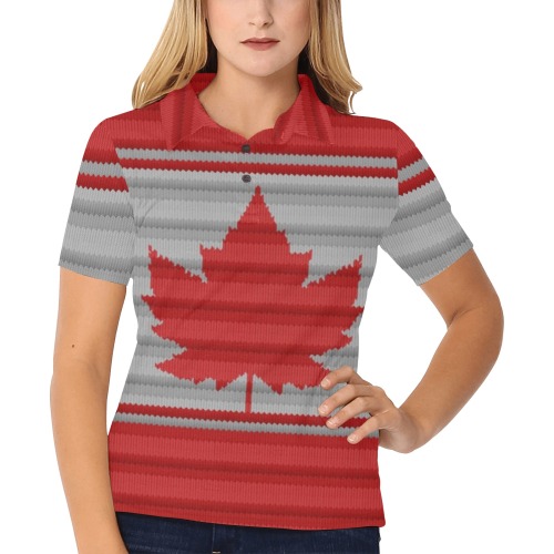 Canada Knit Team Shirts Women's All Over Print Polo Shirt (Model T55)