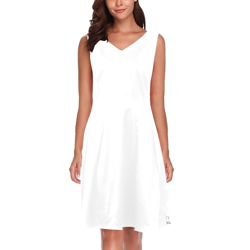 DIONIO Clothing - Ladies' White Chryseis Sleeveless Pleated Dress Chryseis Sleeveless Pleated Dress(Model D07)