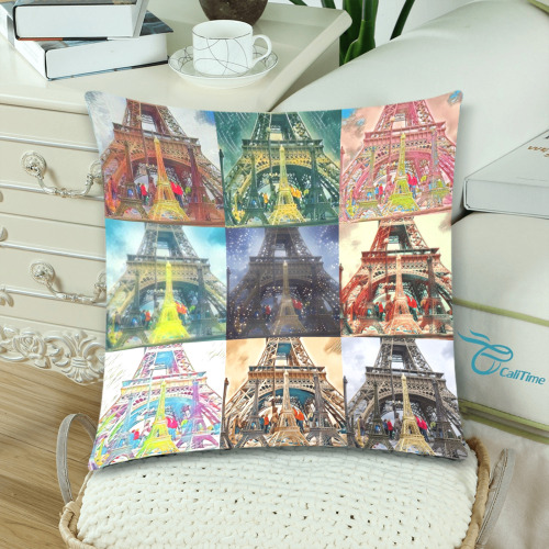 Eiffel Tower, Paris, France Collage Custom Zippered Pillow Cases 18"x 18" (Twin Sides) (Set of 2)