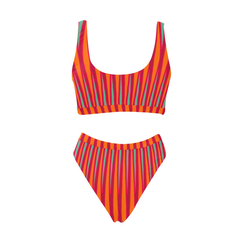 Tribal orange burgundy fucsia azure Sport Top & High-Waisted Bikini Swimsuit (Model S07)