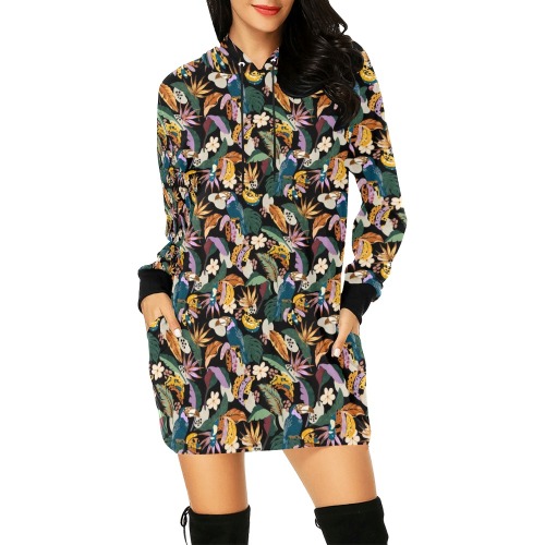 Toucans in the modern colorful dark jungle All Over Print Hoodie Mini Dress (Model H27)