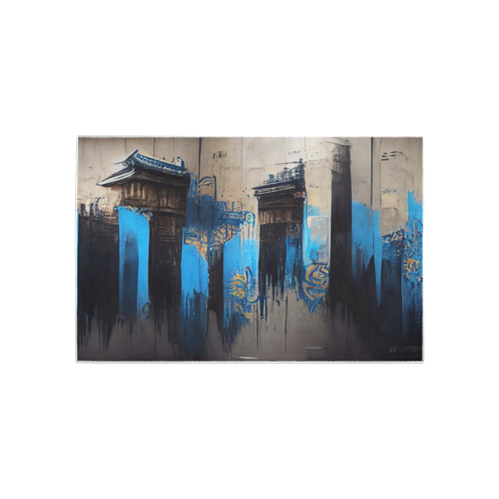 graffiti building's black and blue Area Rug 5'x3'3''