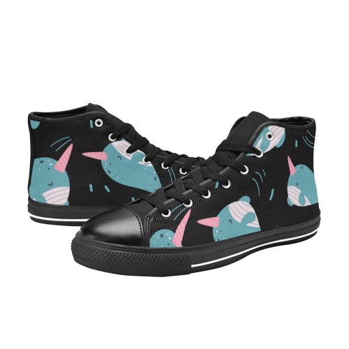 Cute Narwhal Pattern Women's Classic High Top Canvas Shoes (Model 017)