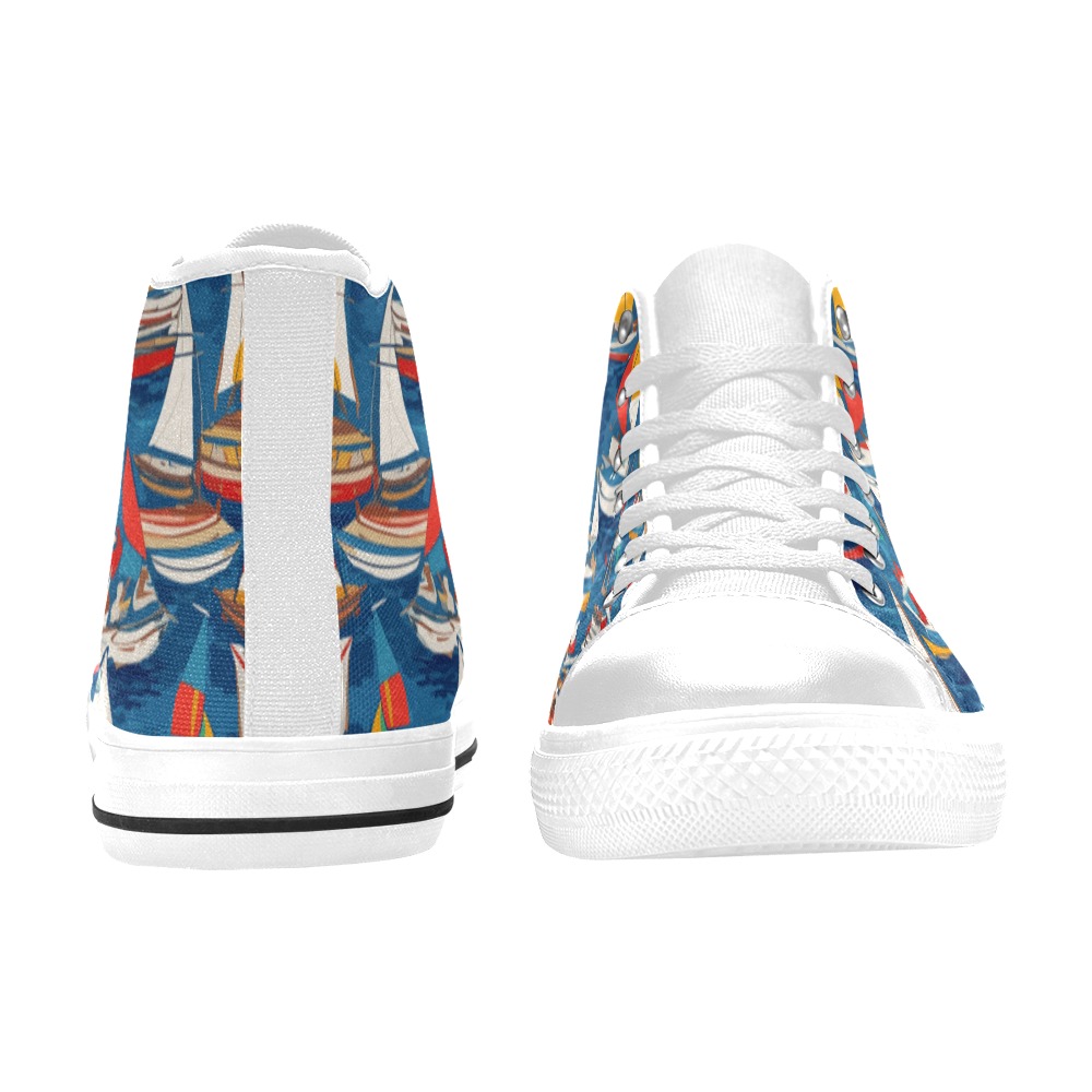 Chic colorful abstract art of sailboats at sea. Women's Classic High Top Canvas Shoes (Model 017)