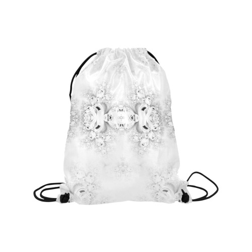 Snowy Winter White Frost Fractal Medium Drawstring Bag Model 1604 (Twin Sides) 13.8"(W) * 18.1"(H)