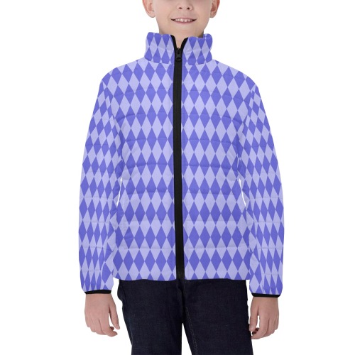 Purple Argyle Kids' Stand Collar Padded Jacket (Model H41)