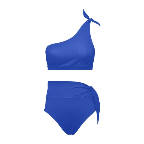 color Egyptian blue High Waisted One Shoulder Bikini Set (Model S16)