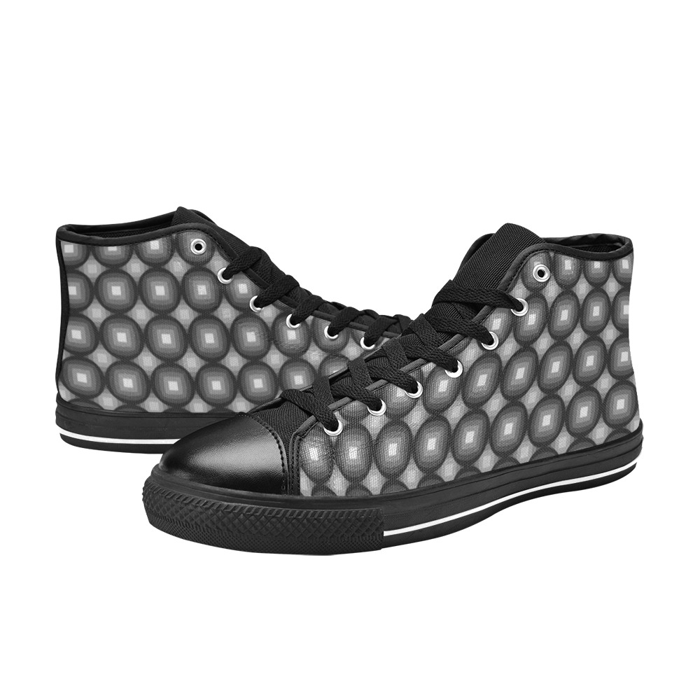 Black And White Print High Top Canvas Shoes for Kid (Model 017)