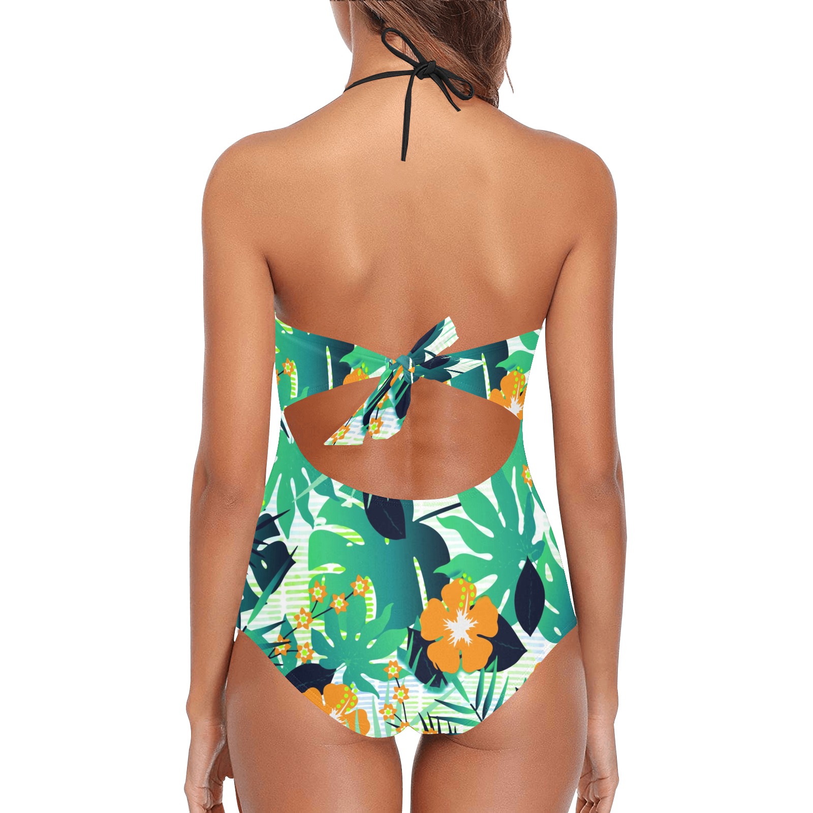 GROOVY FUNK THING FLORAL Lace Band Embossing Swimsuit (Model S15)