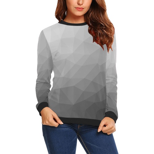 Grey Gradient Geometric Mesh Pattern All Over Print Crewneck Sweatshirt for Women (Model H18)