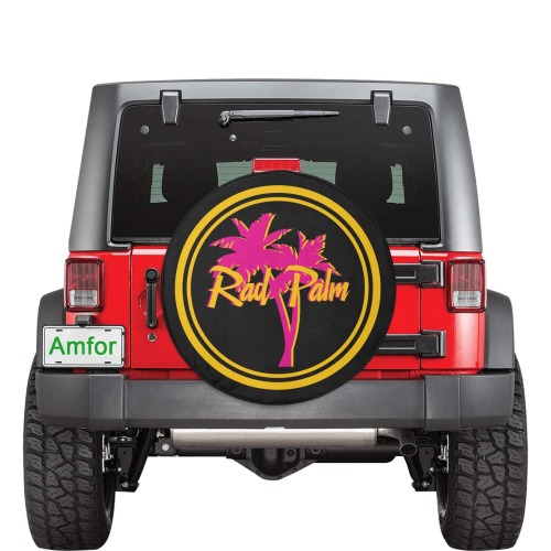 Rad Palm Yellow Black and Pink Circle Logo 32 Inch Spare Tire Cover