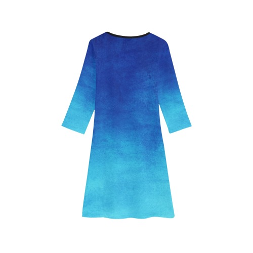 Blue Grunge Gradient Girls' Long Sleeve Dress (Model D59)