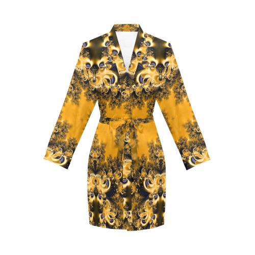 Golden Sun through the Trees Frost Fractal Women's Long Sleeve Belted Night Robe