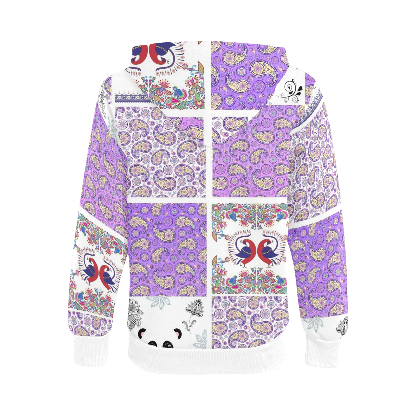 Purple Paisley Birds and Animals Patchwork Design Kids' All Over Print Full Zip Hoodie (Model H39)