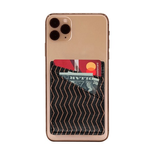 Black tan brown chevron vertical lines pattern Cell Phone Card Holder