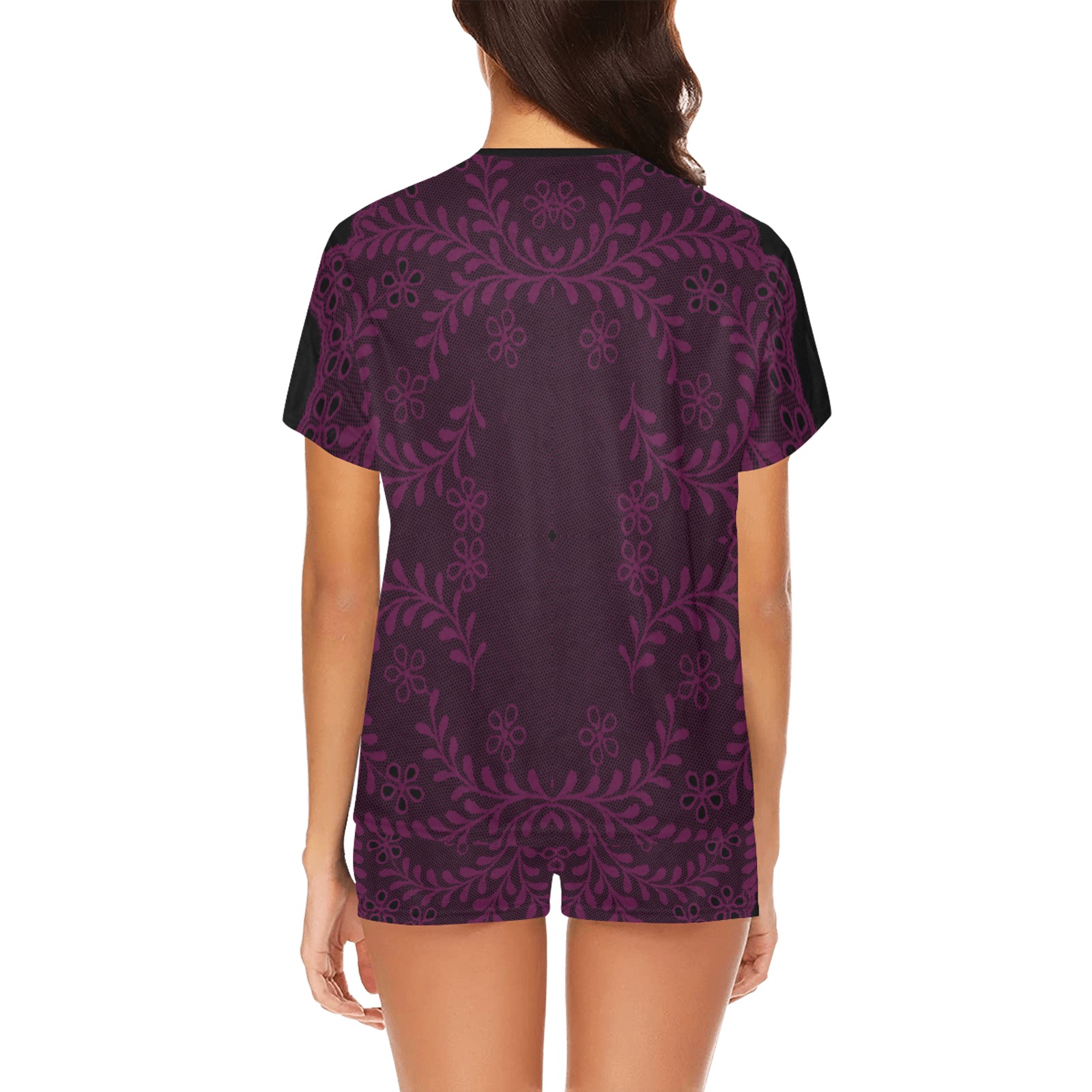 Ô Violet Lace on Black Women's Short Pajama Set