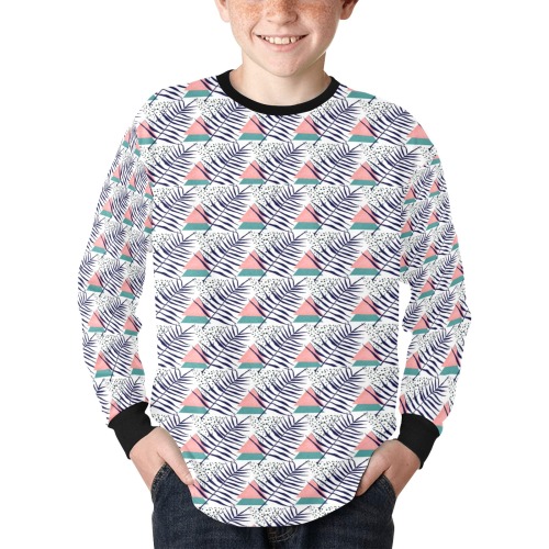 Leafs pattern Kids' Rib Cuff Long Sleeve T-shirt (Model T64)