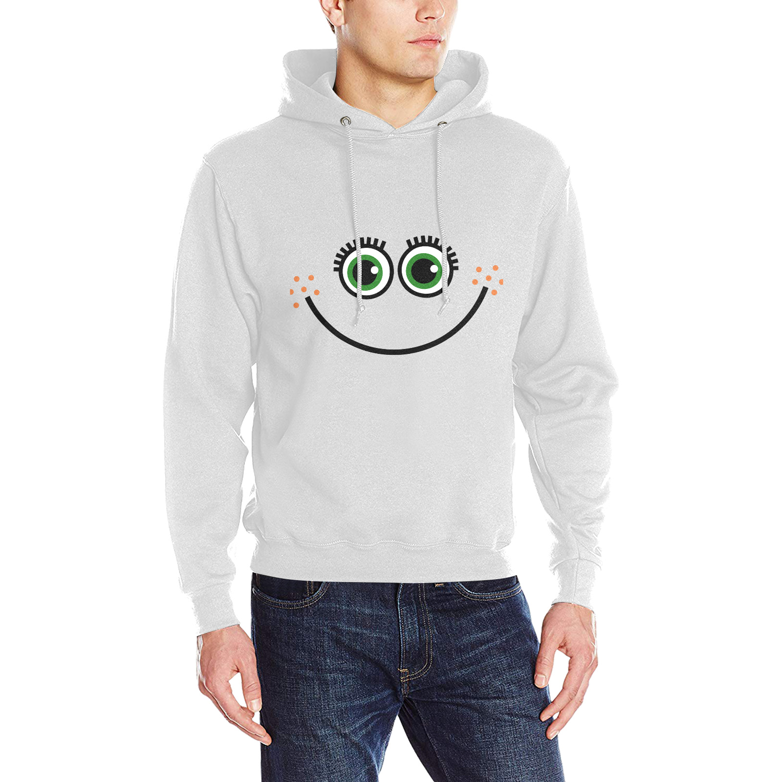 Funny Comic Cartoon Expressive Happy Freckle Face Men's Classic Hoodie (Model H17)