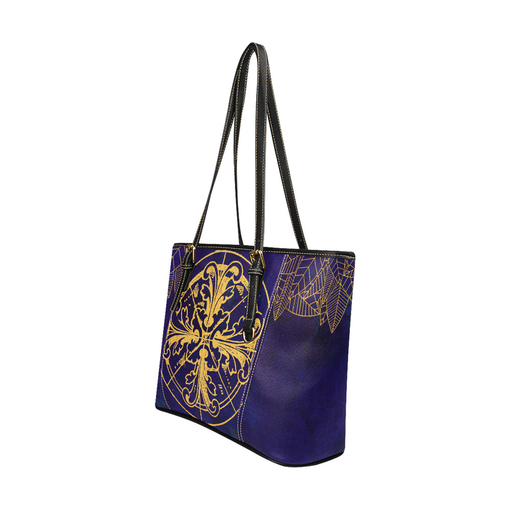 1640 PurpleGoldLeaves LeavesMedallion Leather Tote Bag/Large (Model 1640)