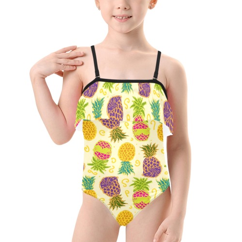 Pineapples Kids' Spaghetti Strap Ruffle Swimsuit (Model S26)