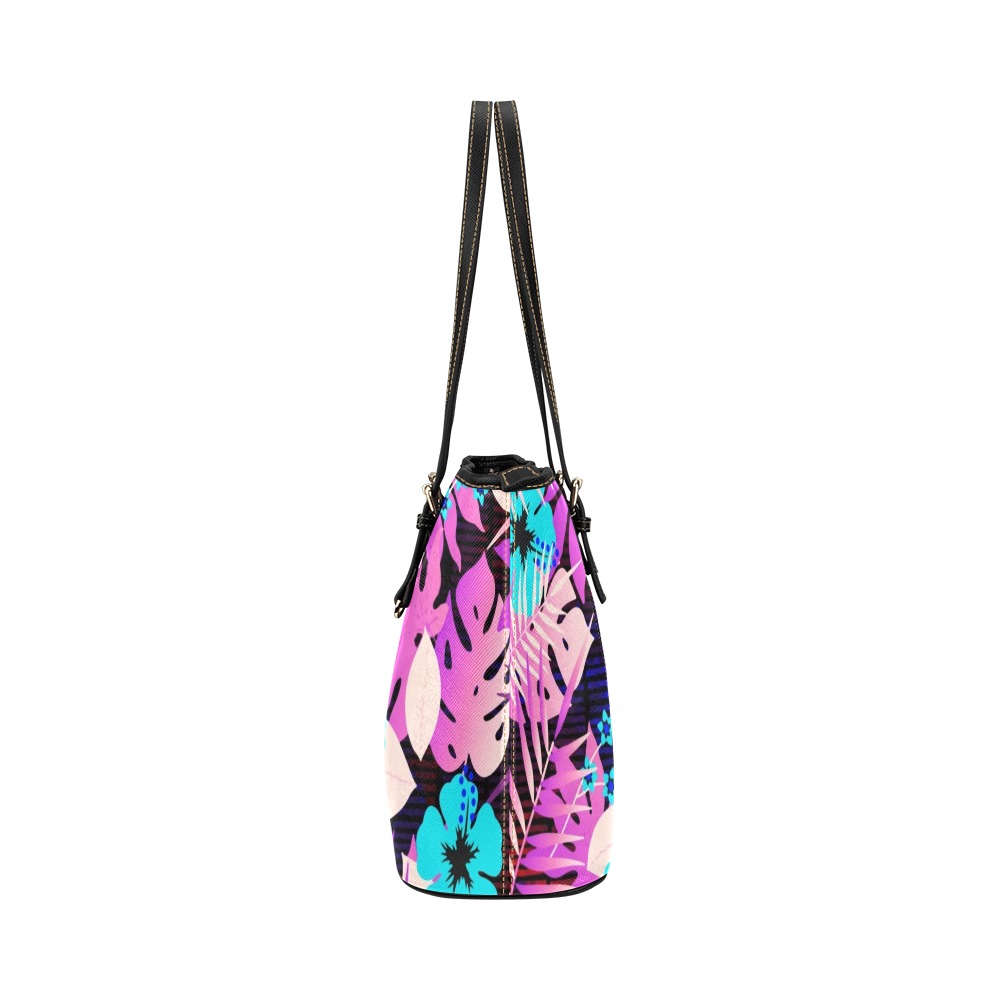 GROOVY FUNK THING FLORAL PURPLE Leather Tote Bag/Large (Model 1651)