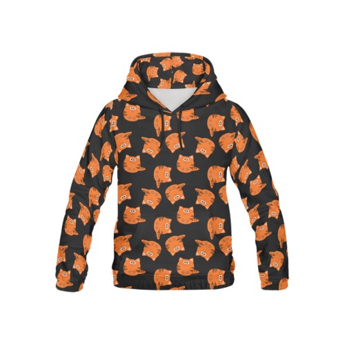 Cute Tiger Cat Pattern / Black All Over Print Hoodie for Kid (USA Size) (Model H13)