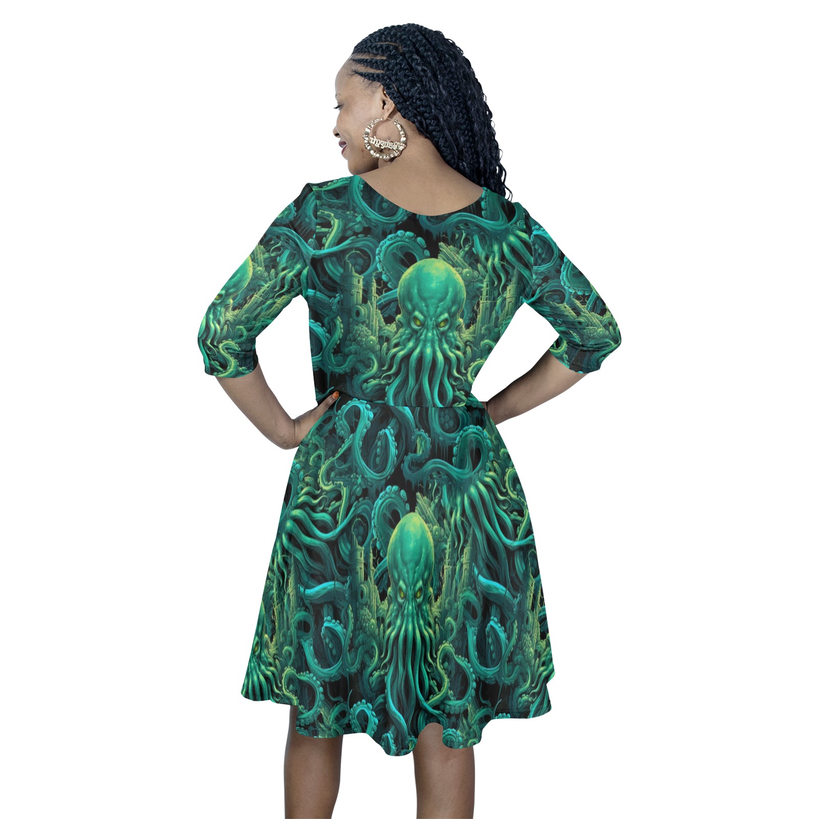 cthulhu Half Sleeve Skater Dress (Model D61)