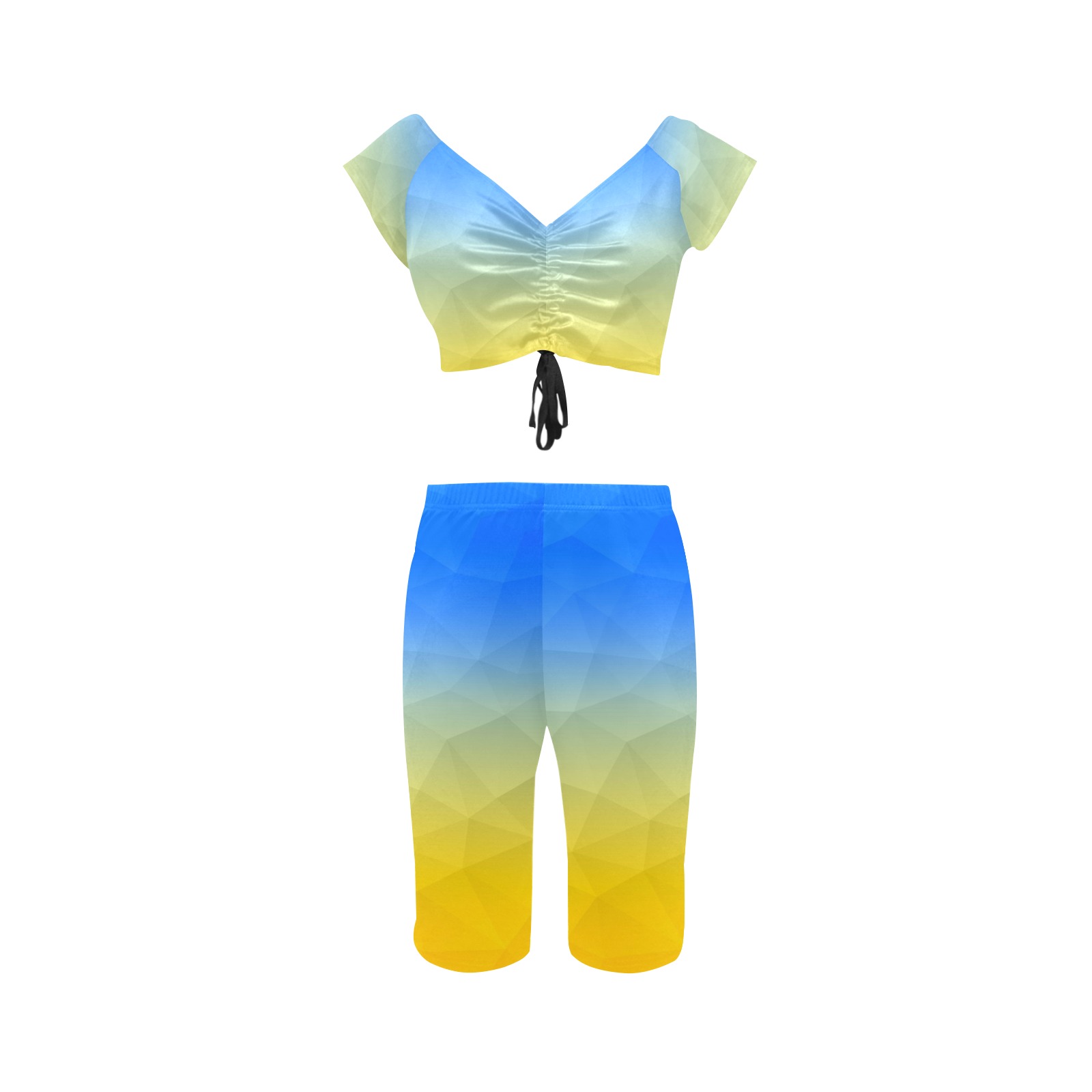 Ukraine yellow blue geometric mesh pattern Women's Crop Top Yoga Set