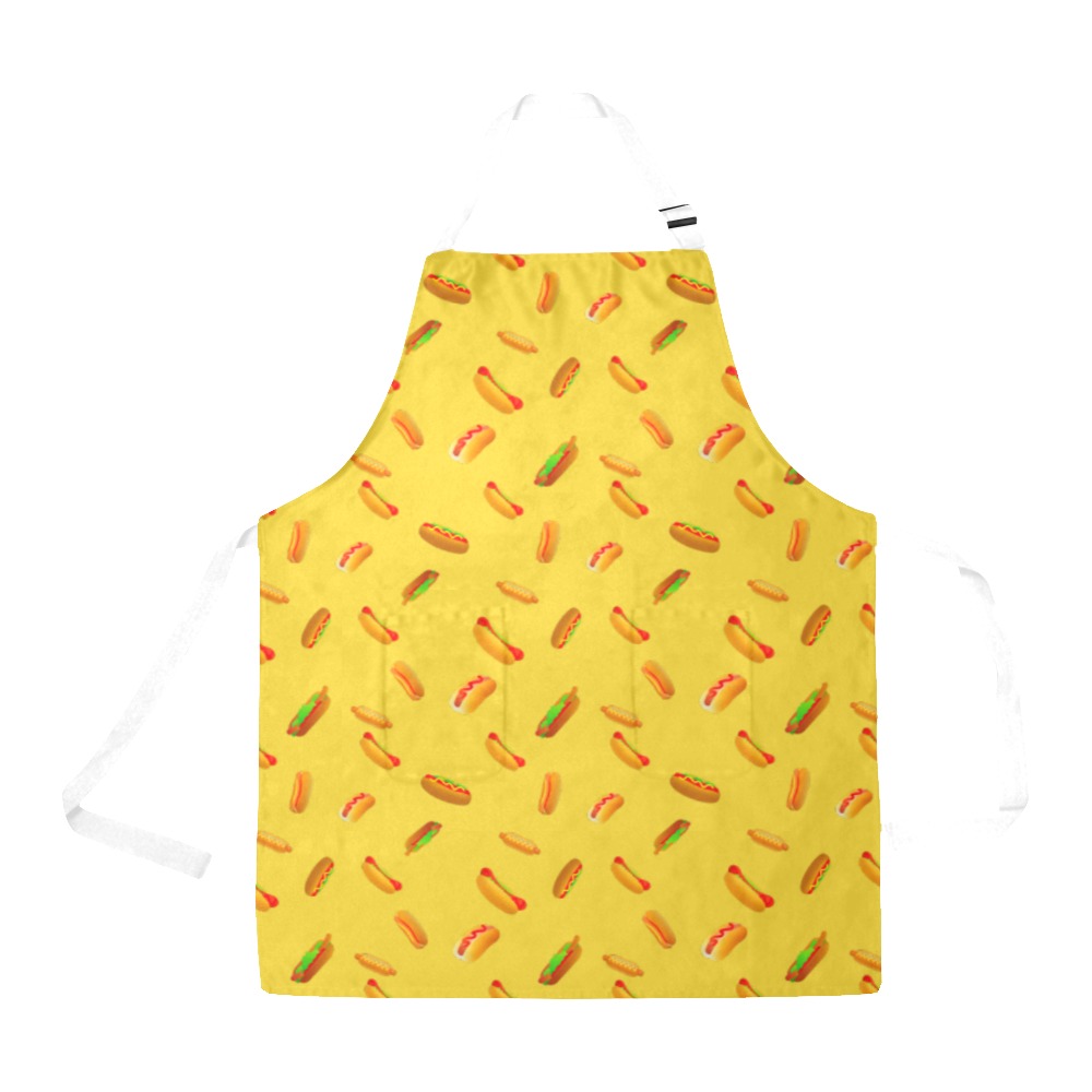 Hot Dogs on Mustard Yellow All Over Print Apron