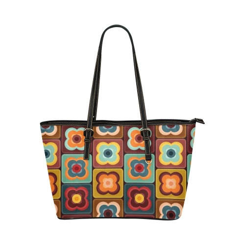 Colorful Mid Century Abstract Leather Tote Bag/Small (Model 1651)