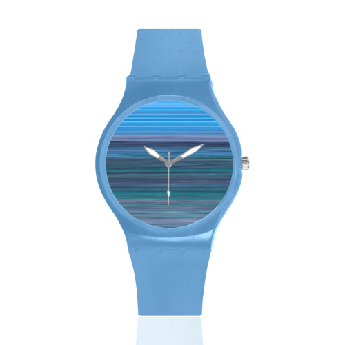 Abstract Blue Horizontal Stripes Unisex Round Rubber Sport Watch(Model 314)