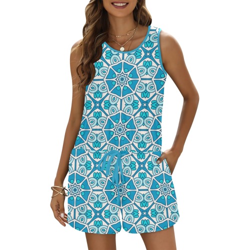 Repper Geo Abstract All Over Print Vest Short Jumpsuit