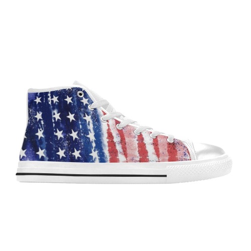 Red White and Blue Flag High Top Canvas Shoes for Kid (Model 017)