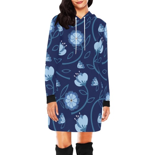 Floral All Over Print Hoodie Mini Dress (Model H27)