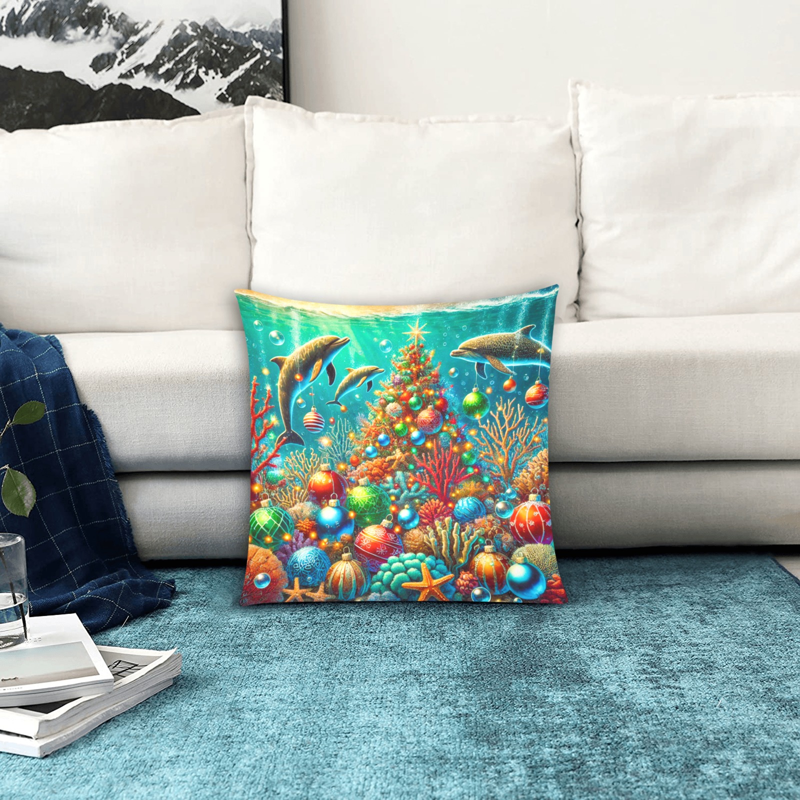 Underwater Christmas Custom Zippered Pillow Cases 16"x16" (Two Sides)