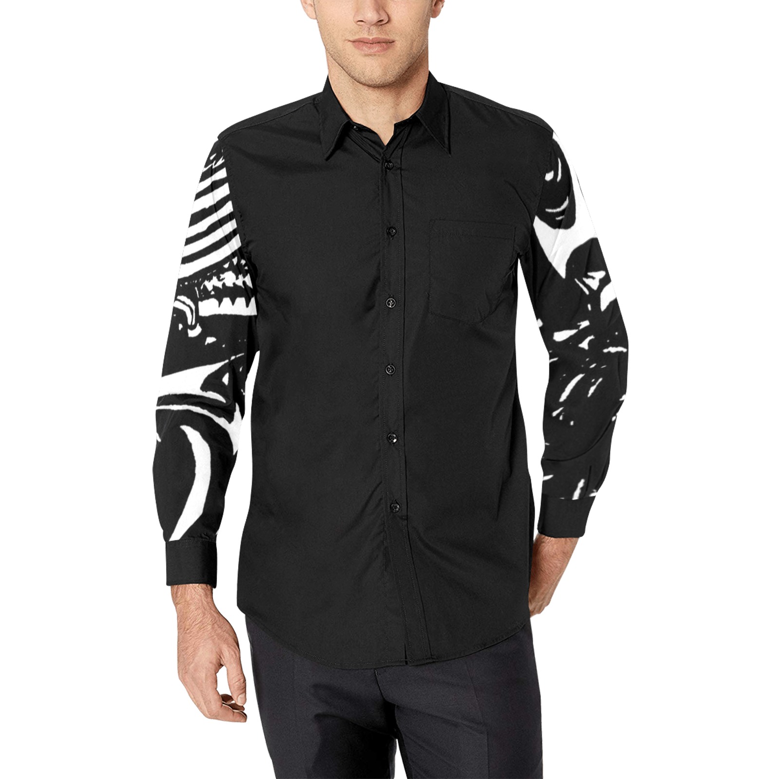 Black and White Abstract Graffiti Clothing Line Men's All Over Print Casual Dress Shirt (Model T61)