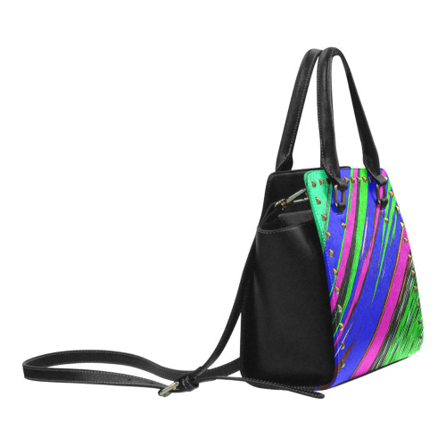 Diagonal Green Blue Purple And Black Abstract Art Rivet Shoulder Handbag (Model 1645)