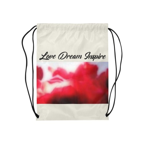 Creamy Beige: Red Roses #LoveDreamInspireCo Medium Drawstring Bag Model 1604 (Twin Sides) 13.8"(W) * 18.1"(H)