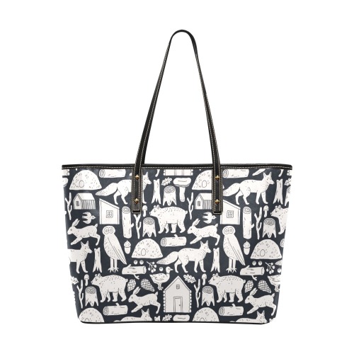 Cabin in the Wood Chic Leather Tote Bag (Model 1709)