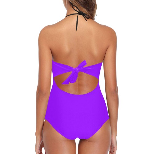 color electric violet Lace Band Embossing Swimsuit (Model S15)