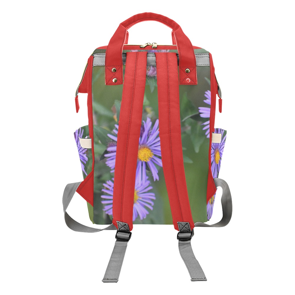 Purple Flowers Diaper Bag #3 Multi-Function Diaper Backpack/Diaper Bag (Model 1688)