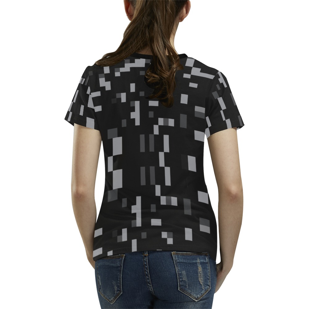 Gray and Black Color Blocks All Over Print T-Shirt for Women (USA Size) (Model T40)
