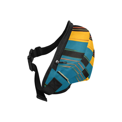 Black Turquoise And Orange Go! Abstract Art Fanny Pack/Large (Model 1676)