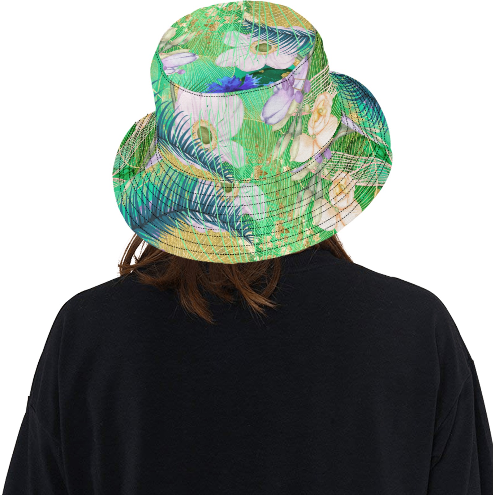 White Orchid Blue Ferns Bucket Hat Unisex Summer Bucket Hat