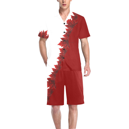 Canada Maple Leaf Pajama Set Men's V-Neck Short Pajama Set