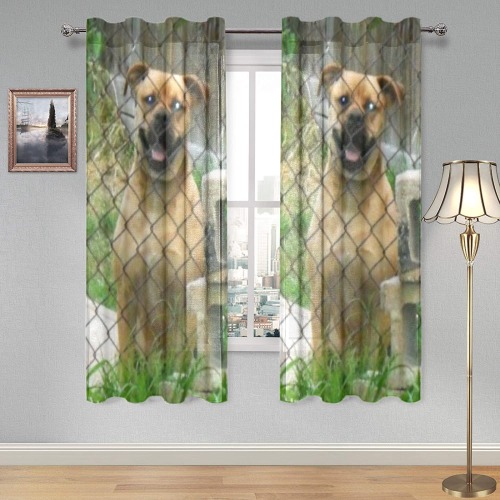 A Smiling Dog Gauze Curtain 28"x63" (Two-Piece)